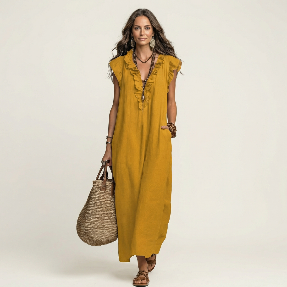 VIOLET | RUFFLE V-NECK MAXI DRESS