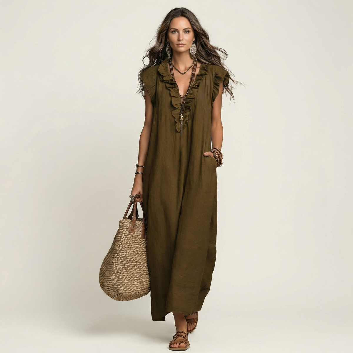 VIOLET | RUFFLE V-NECK MAXI DRESS