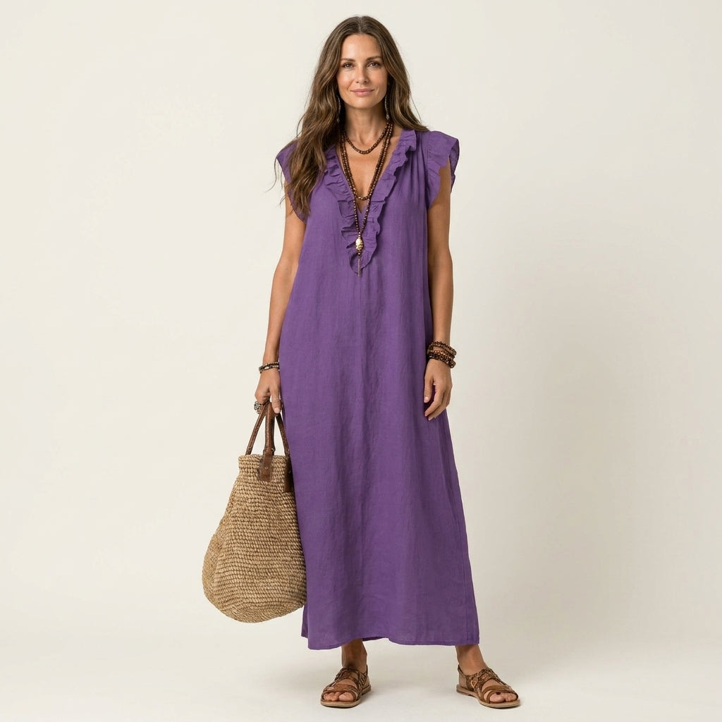 VIOLET | RUFFLE V-NECK MAXI DRESS